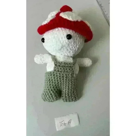 Mushroom Baby Kid Doll With Red Mushroom Cap Very Soft Chenille Yarn Overalls - Picture 3 of 11